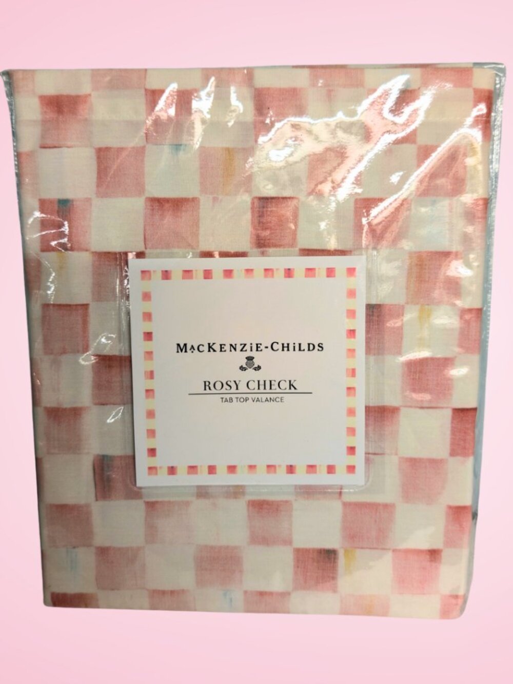 Mackenzie Childs Rosy Check Cafe Curtains Pink White Set Of 2 - 36” x 31”